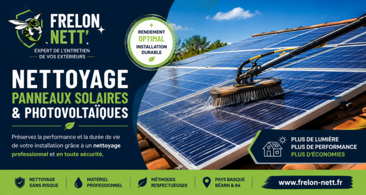 FRELON NETT’ réalise le nettoyage de panneaux solaires et photovoltaïques au Pays Basque, Béarn et Pyrénées-Atlantiques pour préserver leur rendement.