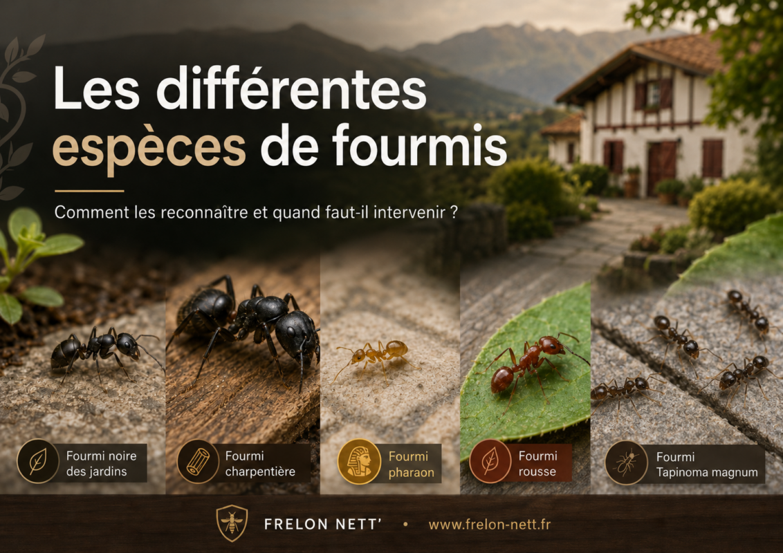 Découvrez les principales espèces de fourmis, leurs risques et les solutions professionnelles pour les traiter avec FRELON NETT’ au Pays Basque et en Béarn.